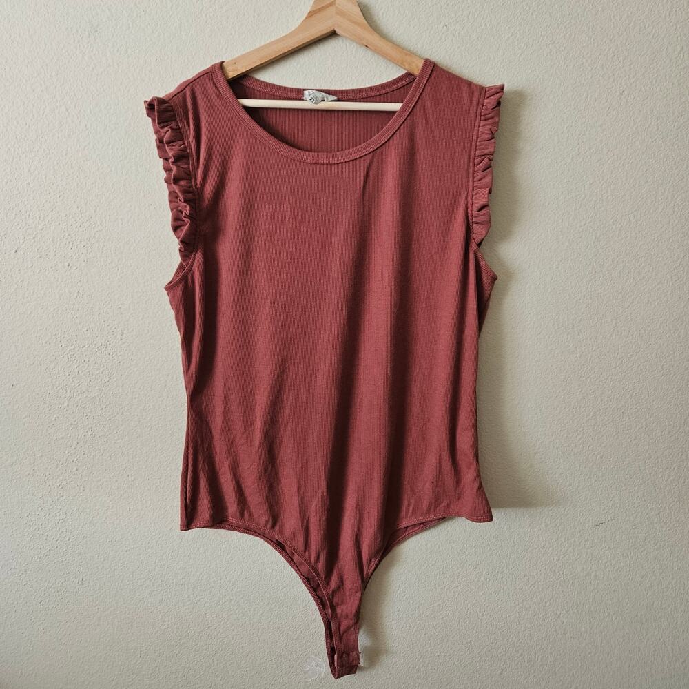 HEYSON Plus Size Ruffle Sleeved Ribbed Bodysuit 2X